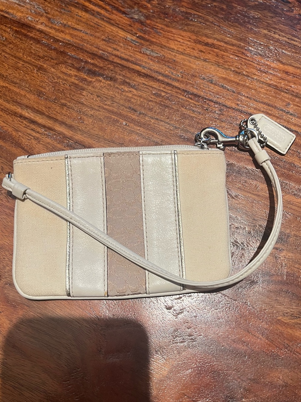 Coach Striped Canvas & Leather Wristlet — Beige, Taupe, Cream